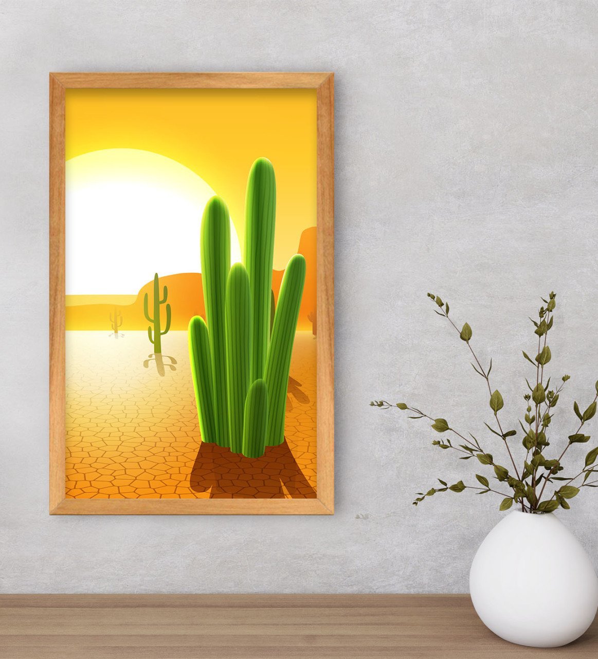 BK Gift  Kaktüsler Tasarımlı Dekoratif Retro Ahşap Çerçeveli Tablo-1