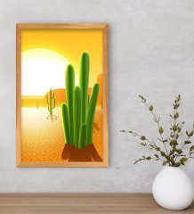 BK Gift  Kaktüsler Tasarımlı Dekoratif Retro Ahşap Çerçeveli Tablo-1