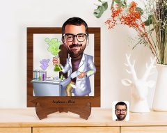Kişiye Özel Erkek Kimya Öğretmeni Karikatürlü Ahşap Standlı 3D Biblo-2