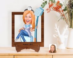 Kişiye Özel Kadın Diş Hekimi Karikatürlü Ahşap Standlı 3D Biblo-2