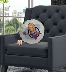 Kişiye Özel Kadın Garson Karikatürlü Yuvarlak Dekoratif Kırlent Yastık-1