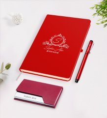 Kişiye Özel İsimli Kırmızı Defter Kalem Kartvizitlik Hediye Seti-11