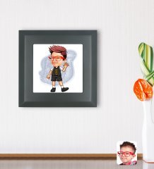 Kişiye Özel Erkek Çocuk Karikatürlü Ahşap Çerçeveli Taş Duvar Dekoru-2