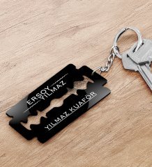 Kuaförlere Özel Jilet Figürlü Ahşap Anahtarlık-4