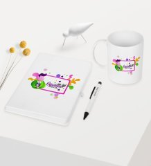 Kişiye Özel En İyi Öğretmen Temalı Beyaz Defter Kalem Kupa Seti - 1