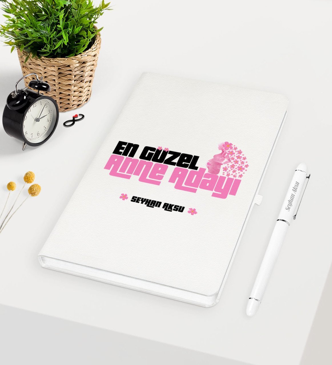Kişiye Özel En Güzel Anne Adayı Beyaz Defter Kalem Seti - 1