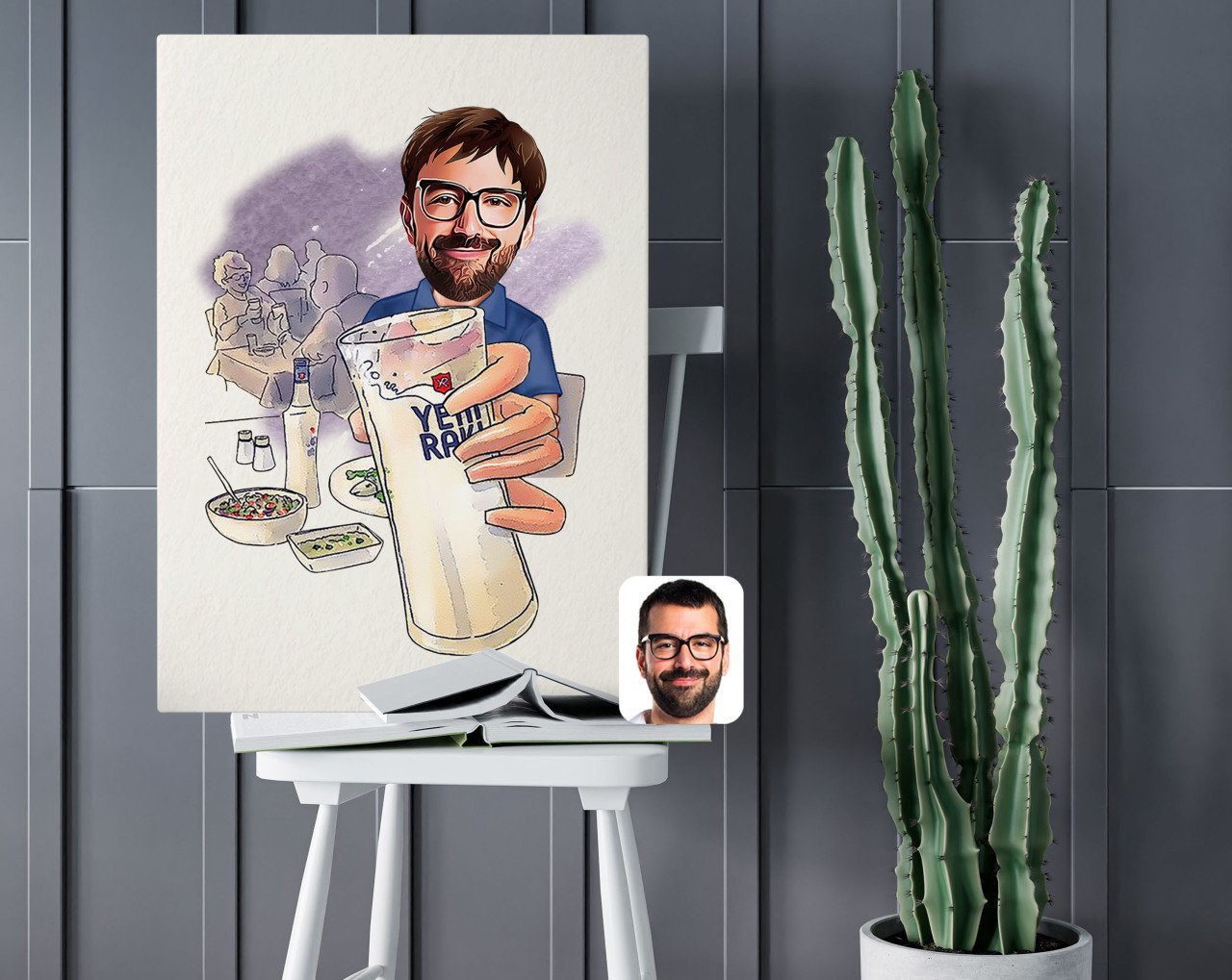 Kişiye Özel Erkek Rakı Karikatürlü Kanvas Tablo 50x70cm-1