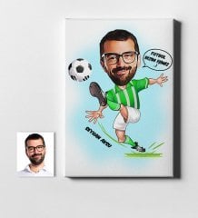 Kişiye Özel Futbolcu Yeşil Beyaz Karikatür Kanvas Tablo (50 x 70 cm.) 1