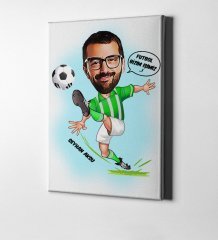 Kişiye Özel Futbolcu Yeşil Beyaz Karikatür Kanvas Tablo (50 x 70 cm.) 1