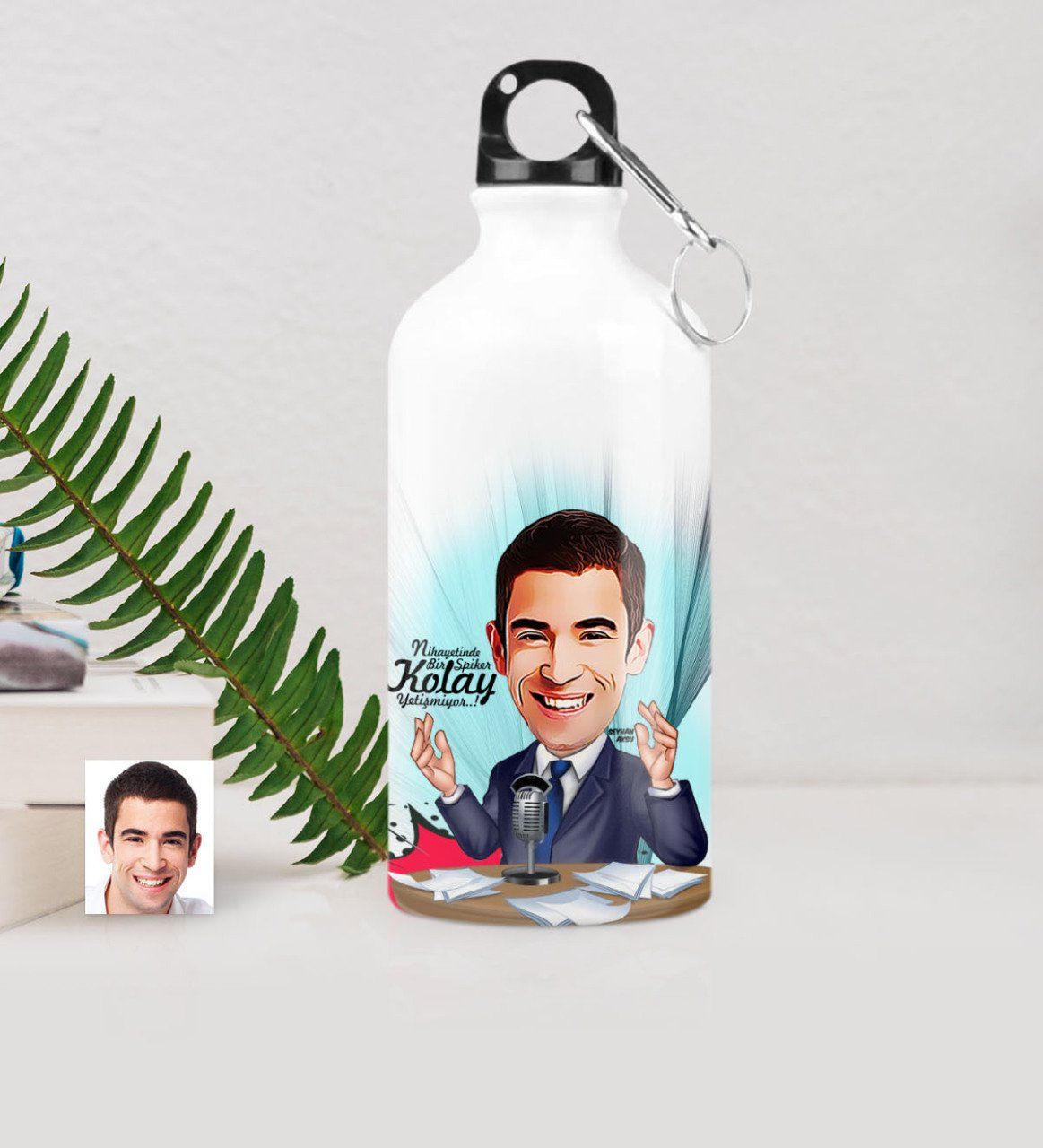 Kişiye Özel Bay Sunucu Spiker Karikatürlü Metal Suluk (500 ml.) 1