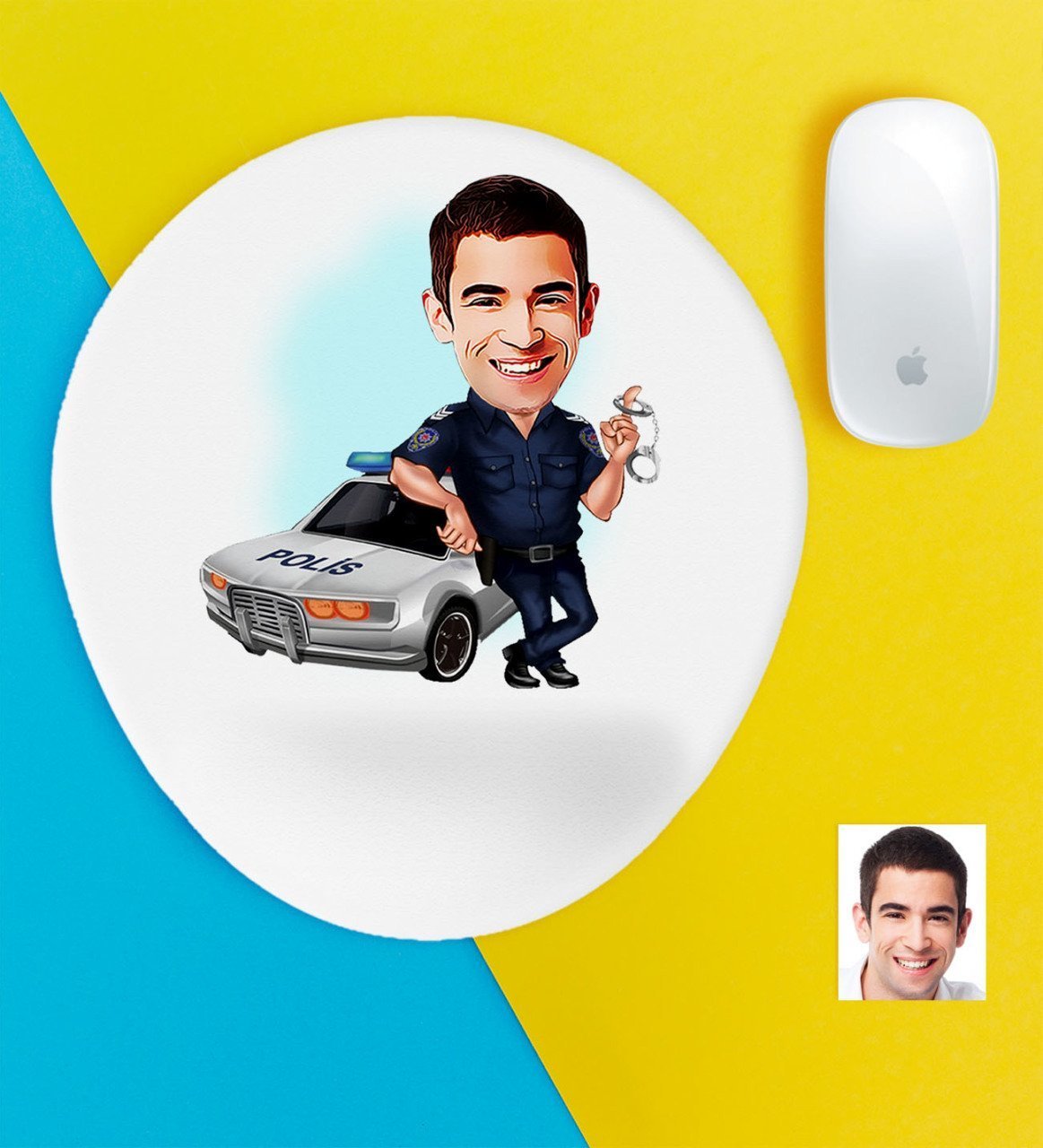 Kişiye Özel Bay Trafik Polisi Karikatürlü Bilek Destekli Mouse Pad-1