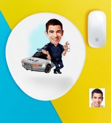 Kişiye Özel Bay Trafik Polisi Karikatürlü Bilek Destekli Mouse Pad-1