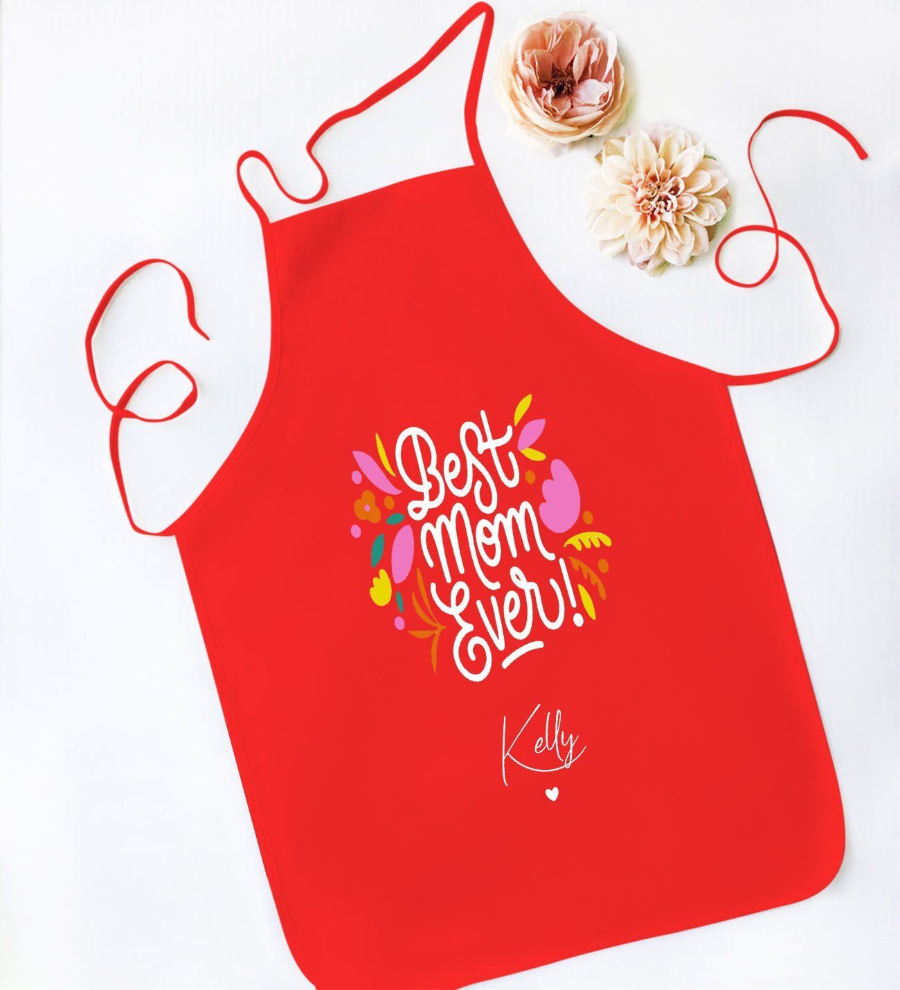 BK Gift Kişiye Özel İsimli Anneler Günü Tasarımlı Kırmızı Mutfak Önlüğü, Aşçı Önlüğü, Şef Önlüğü, Anneye Hediye-11