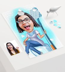 Kişiye Özel Bayan Diş Hekimi Karikatür 240 Parça A3 Puzzle - 2