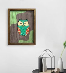 BK Home Baykuş Tasarımlı Doğal Masif Ahşap Çerçeveli Tablo-3