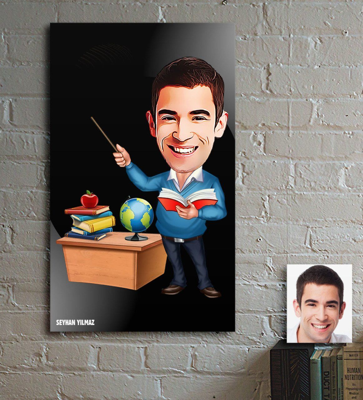 Kişiye Özel Bay Öğretmen Karikatür Ahşap Tablo - 4