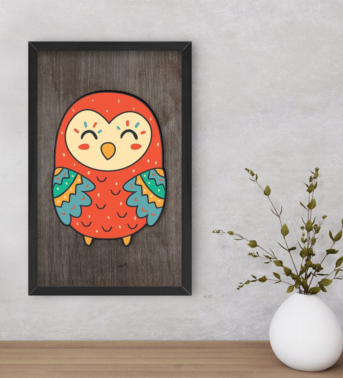 BK Home Baykuş Dekoratif Ahşap Siyah Çerçeveli Tablo-2