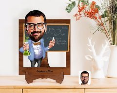 Kişiye Özel Erkek Kimya Öğretmeni Karikatürlü Ahşap Standlı 3D Biblo-1