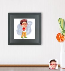 Kişiye Özel Erkek Çocuk Karikatürlü Ahşap Çerçeveli Taş Duvar Dekoru-1