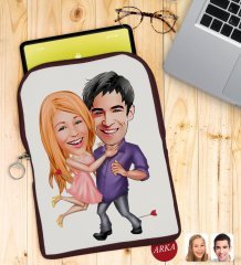 Kişiye Özel Sevgililer Karikatürlü Taşınabilir Koruyucu Tablet Kılıfı & Organizer Çanta - Bordo-3