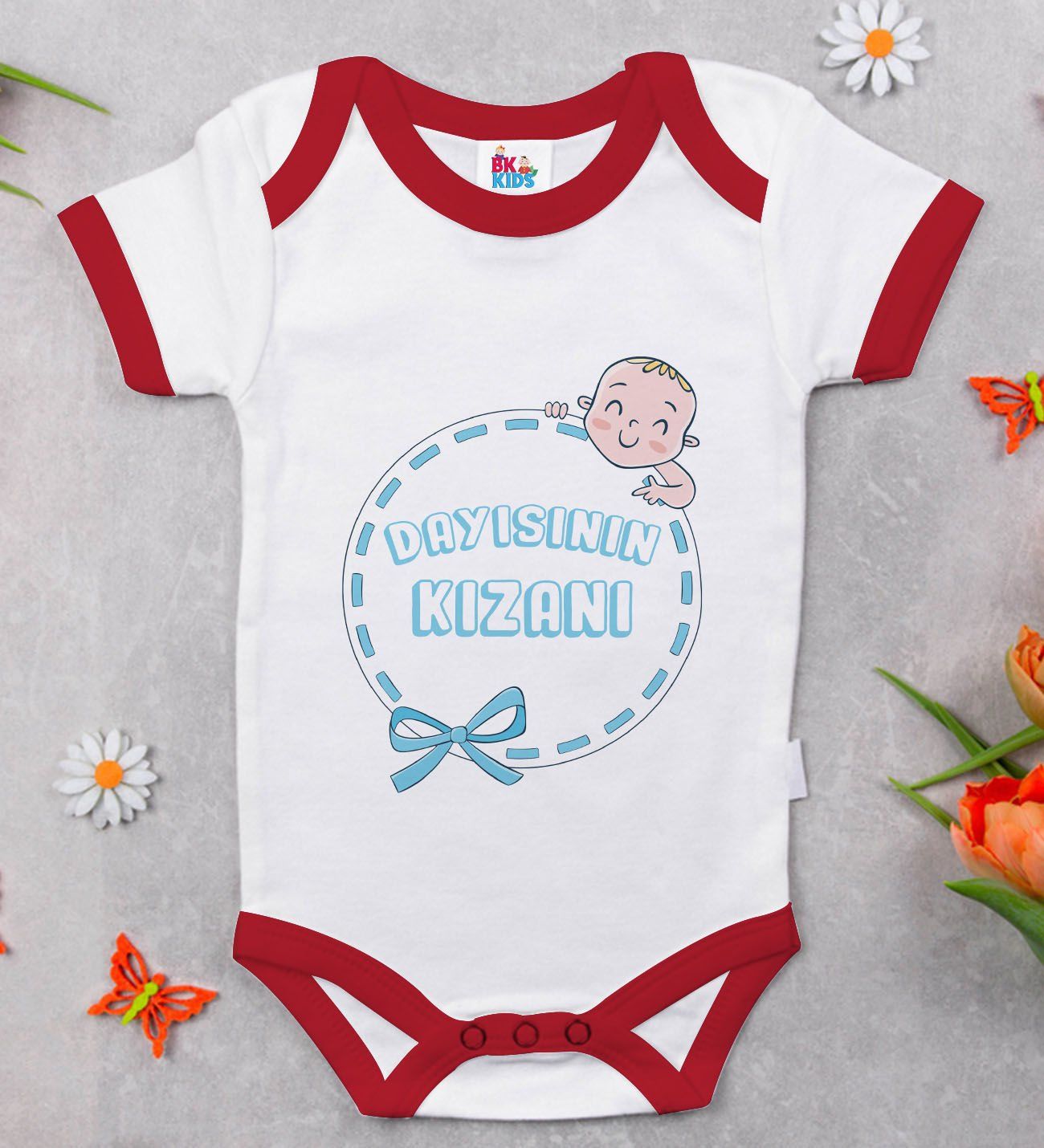BK Kids Dayısının Kızanı Tasarımlı Kırmızı Bebek Body Zıbın-1