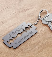 Kuaförlere Özel Jilet Figürlü Ahşap Anahtarlık-3
