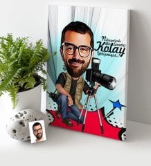 Kişiye Özel Bay Profesyonel Fotoğrafçı Karikatür Kanvas Tablo (30 x 50 cm.) - 1