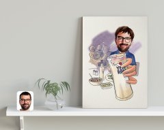 Kişiye Özel Erkek Rakı Karikatürlü Kanvas Tablo 30x50cm-1