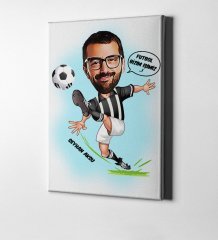 Kişiye Özel Futbolcu Siyah Beyaz Karikatür Kanvas Tablo (50 x 70 cm.) 1