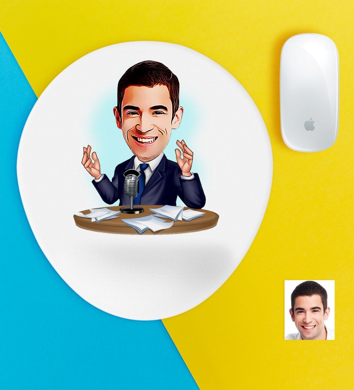Kişiye Özel Bay Sunucu Spiker Karikatürlü Bilek Destekli Mouse Pad