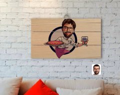 Kişiye Özel Erkek Garson Karikatürlü Otantik Ahşap Palet Tablo-1