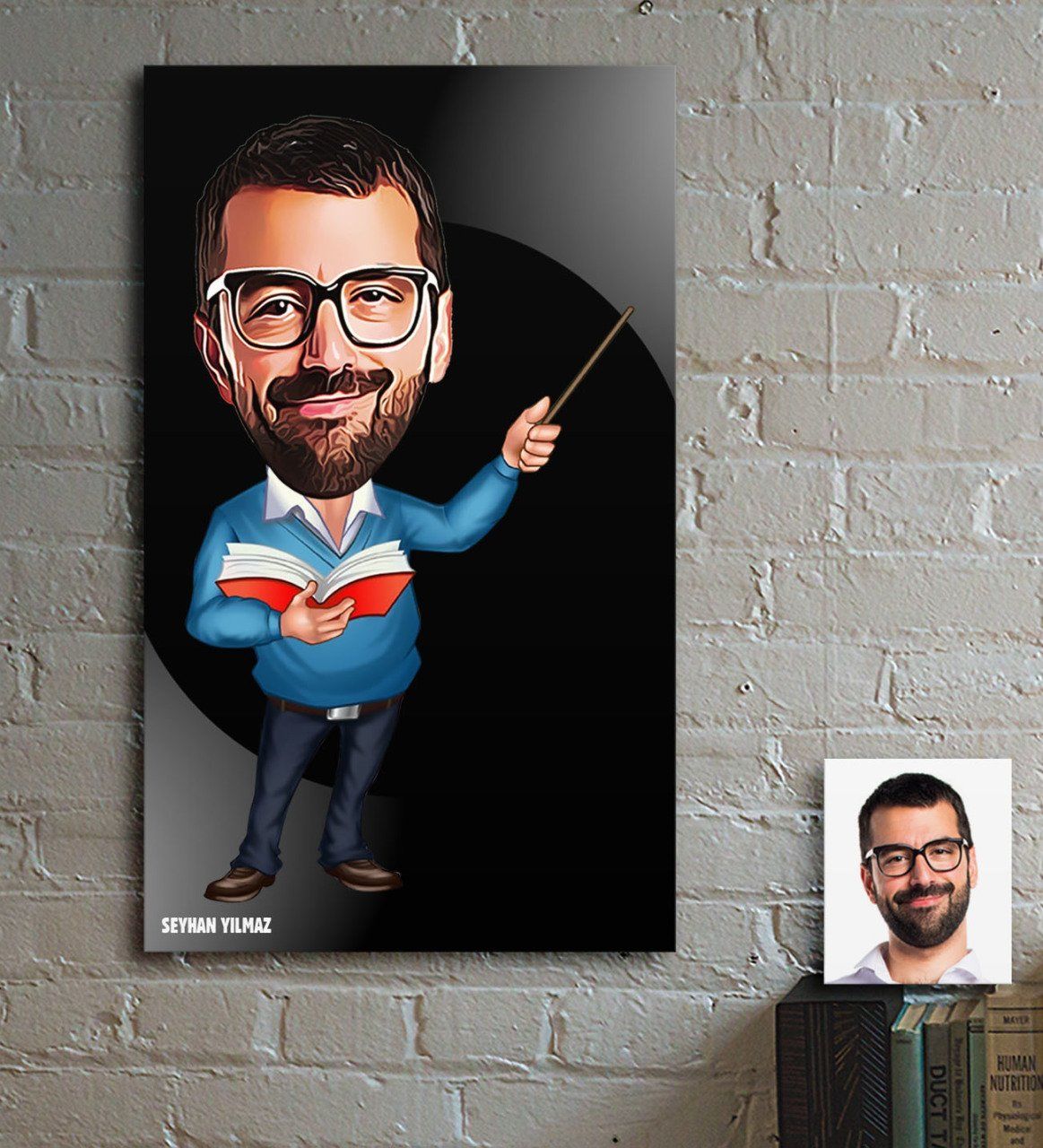 Kişiye Özel Bay Öğretmen Karikatür Ahşap Tablo - 3