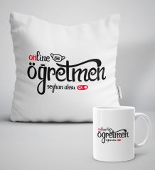 Kişiye Özel Online Öğretmen Beyaz Yastık Kupa Seti-1