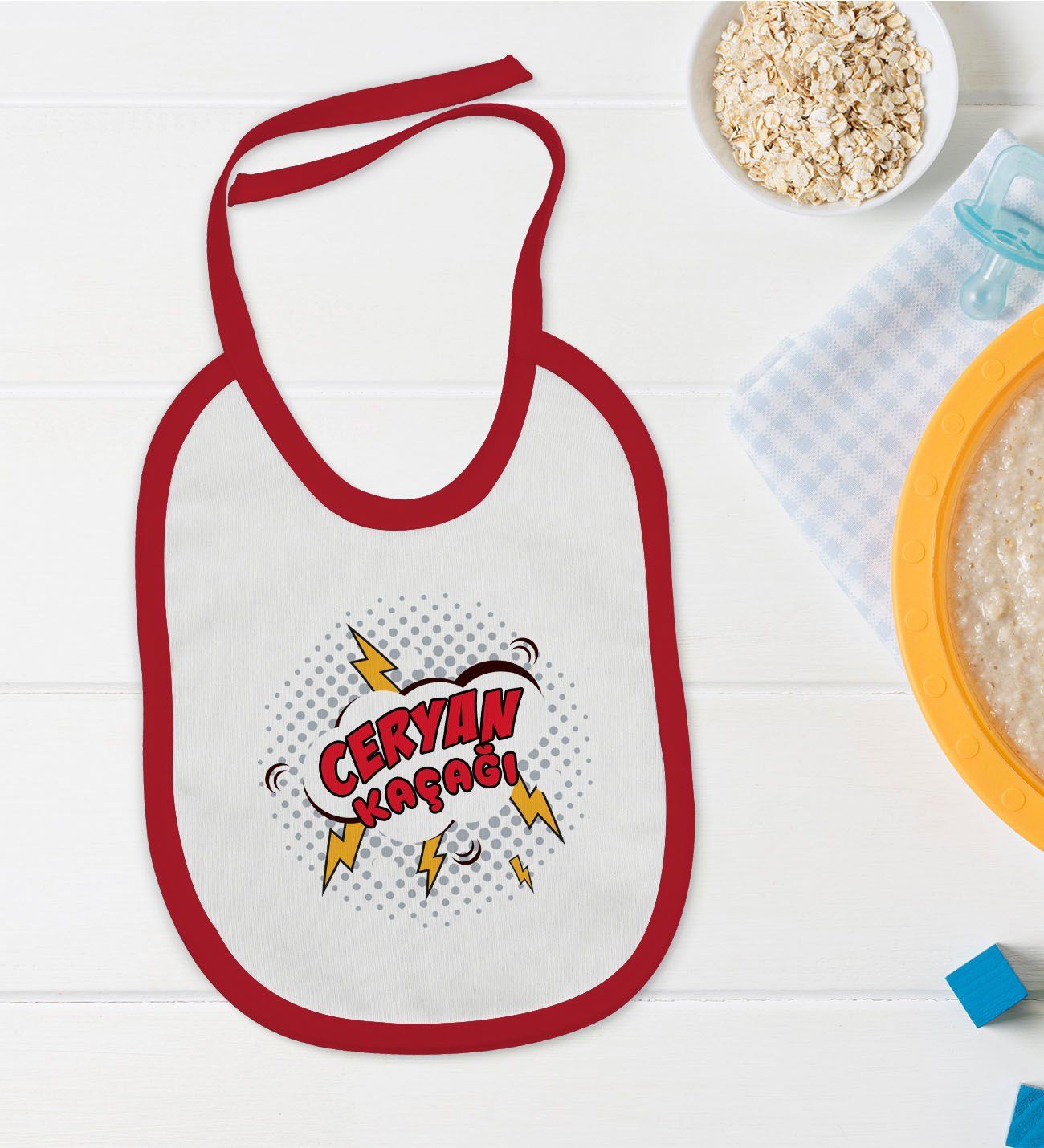 BK Kids Ceryan Kaçağı Tasarımlı Kırmızı Bebek Mama Önlüğü-1