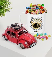 Kişiye Özel Yılbaşı Mutlu Yıllar Plakalı Nostaljik Kırmızı Metal Vosvos ve Kupa Haribo Şeker Seti-9