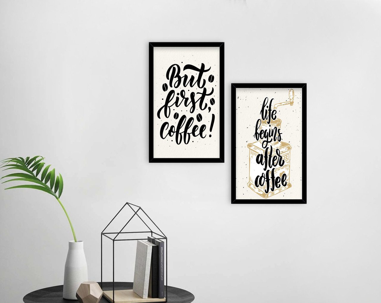 BK Home Coffee Tasarımlı Dekoratif 2'li Ahşap Siyah Çerçeveli Tablo-5