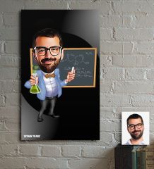 Kişiye Özel Bay Kimya Öğretmeni Karikatür Ahşap Tablo - 3