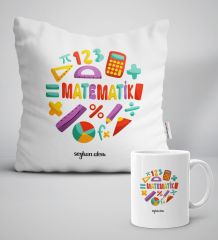 Kişiye Özel Matematik Öğretmeni Beyaz Yastık Kupa Seti-13