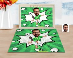 Kişiye Özel Yeşil Beyaz Futbolcu Karikatürlü 1000 Parça Profesyonel Puzzle-1