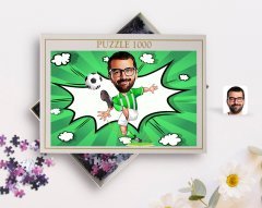 Kişiye Özel Yeşil Beyaz Futbolcu Karikatürlü 1000 Parça Profesyonel Puzzle-1