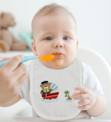 BK Kids Sevimli Kaptan Tasarımlı Bebek Body Zıbın ve Mama Önlüğü Hediye Seti - Model 2