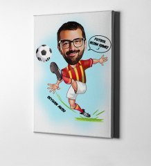 Kişiye Özel Futbolcu Sarı Kırmızı Karikatür Kanvas Tablo (50 x 70 cm.) 1