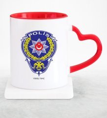 Kişiye Özel Mesleki Polis Kırmızı Kalpli Kupa Bardak - 2