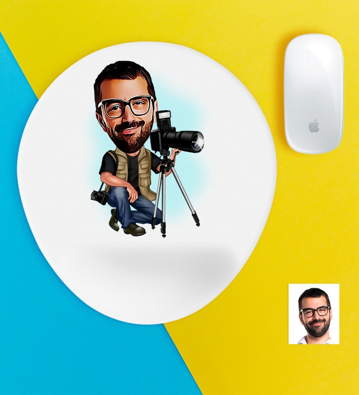 Kişiye Özel Bay Profesyonel Fotoğrafçı Karikatürlü Bilek Destekli Mouse Pad