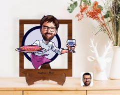 Kişiye Özel Erkek Garson Karikatürlü Ahşap Standlı 3D Biblo-1