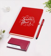 Kişiye Özel İsimli Kırmızı Defter Kalem Kartvizitlik Hediye Seti-7