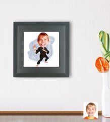 Kişiye Özel Çocuk Karateci Karikatürlü Ahşap Çerçeveli Taş Duvar Dekoru-1