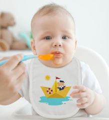 BK Kids Sevimli Kaptan Tasarımlı Bebek Body Zıbın ve Mama Önlüğü Hediye Seti - Model 1