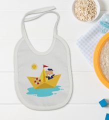 BK Kids Sevimli Kaptan Tasarımlı Bebek Body Zıbın ve Mama Önlüğü Hediye Seti - Model 1