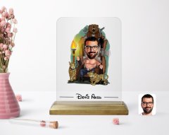 Kişiye Özel Viking Karikatürlü Ahşap Standlı Çerçeve